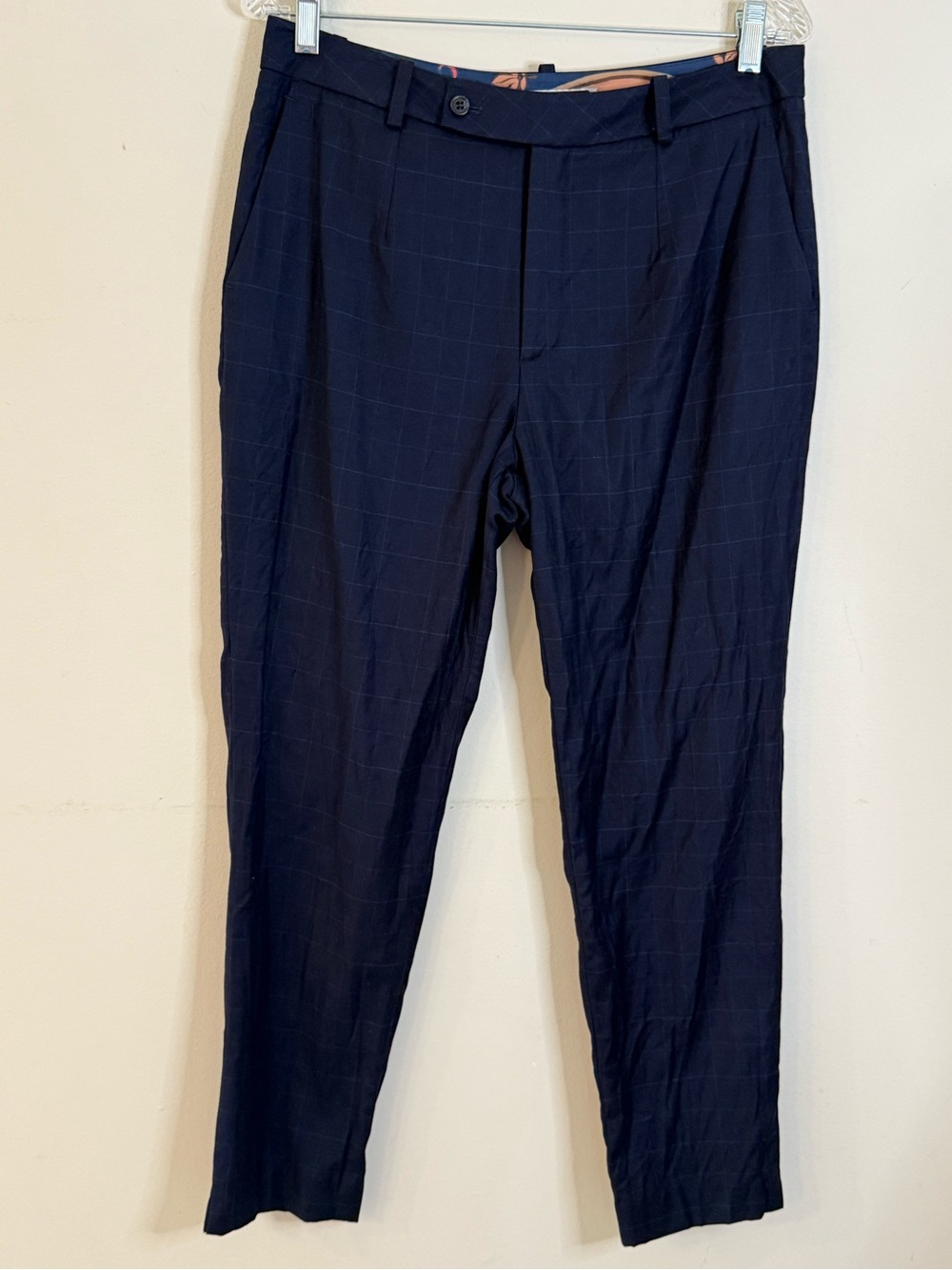 Peter Millar wool blend navy blue checkered cropped trousers SZ 8